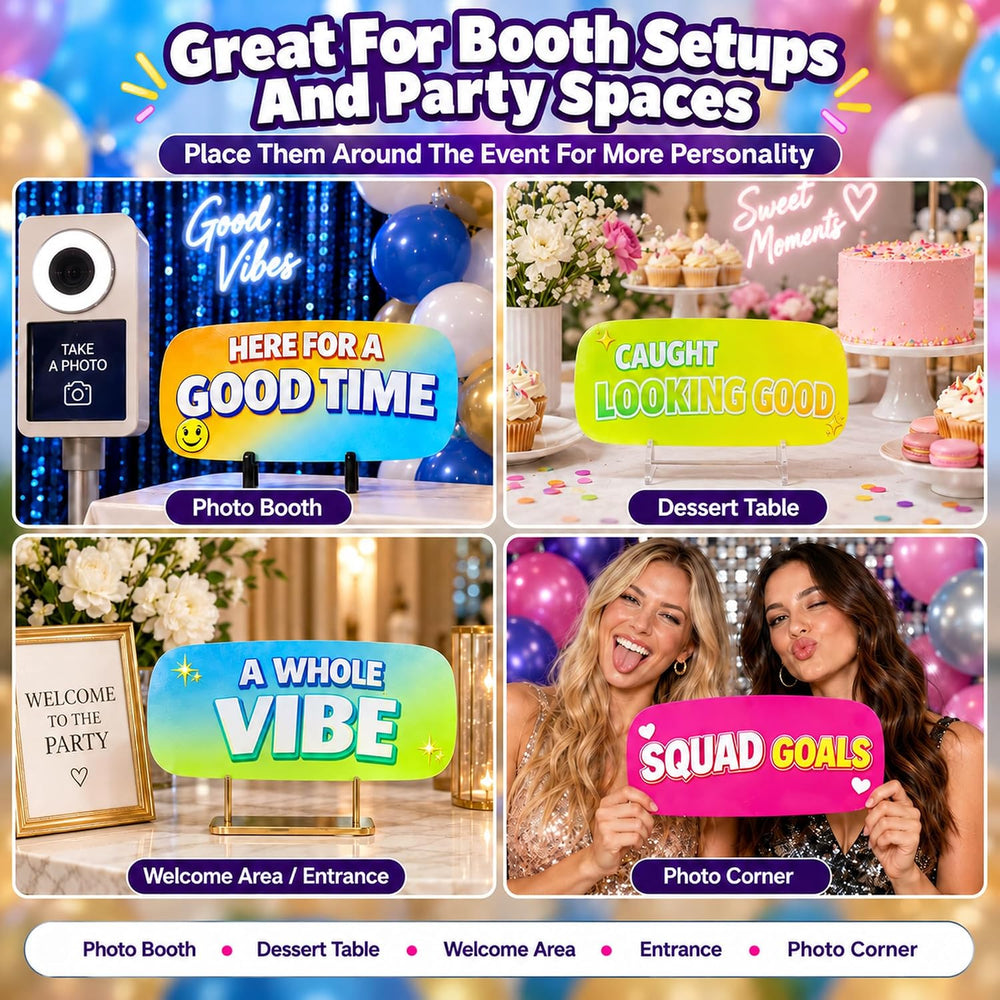 64 Designs Funny Photo Booth Props, 32 Double Sided PVC Signs