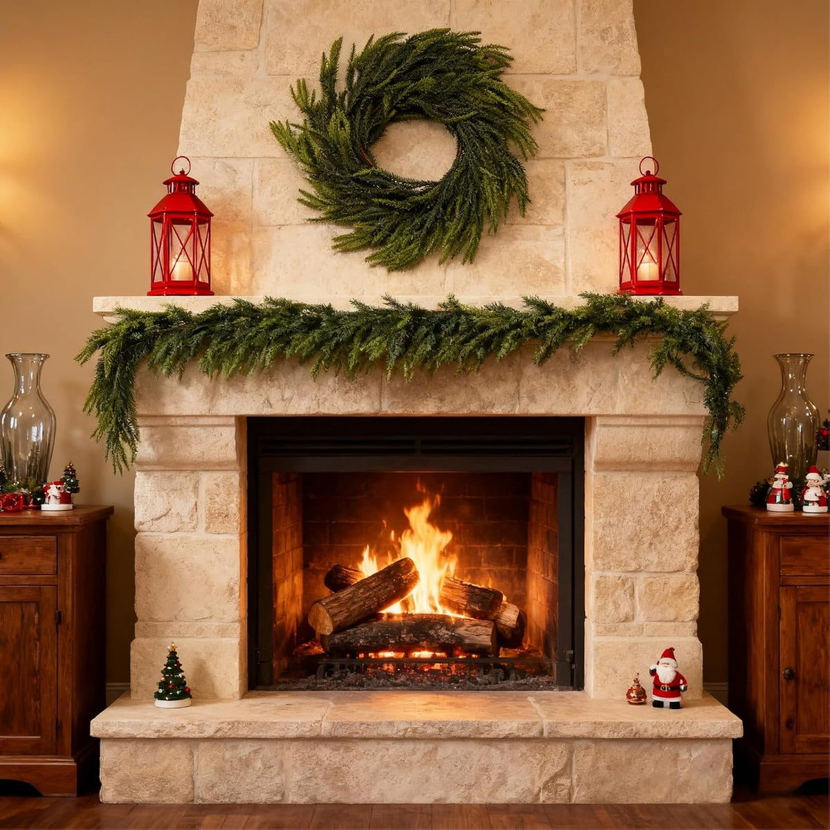 Artificial Norfolk Pine Garlands, Set of 2 – 6ft Lifelike PVC Chirstmas Garlands for Indoor & Outdoor Holiday Decor 30 Branches