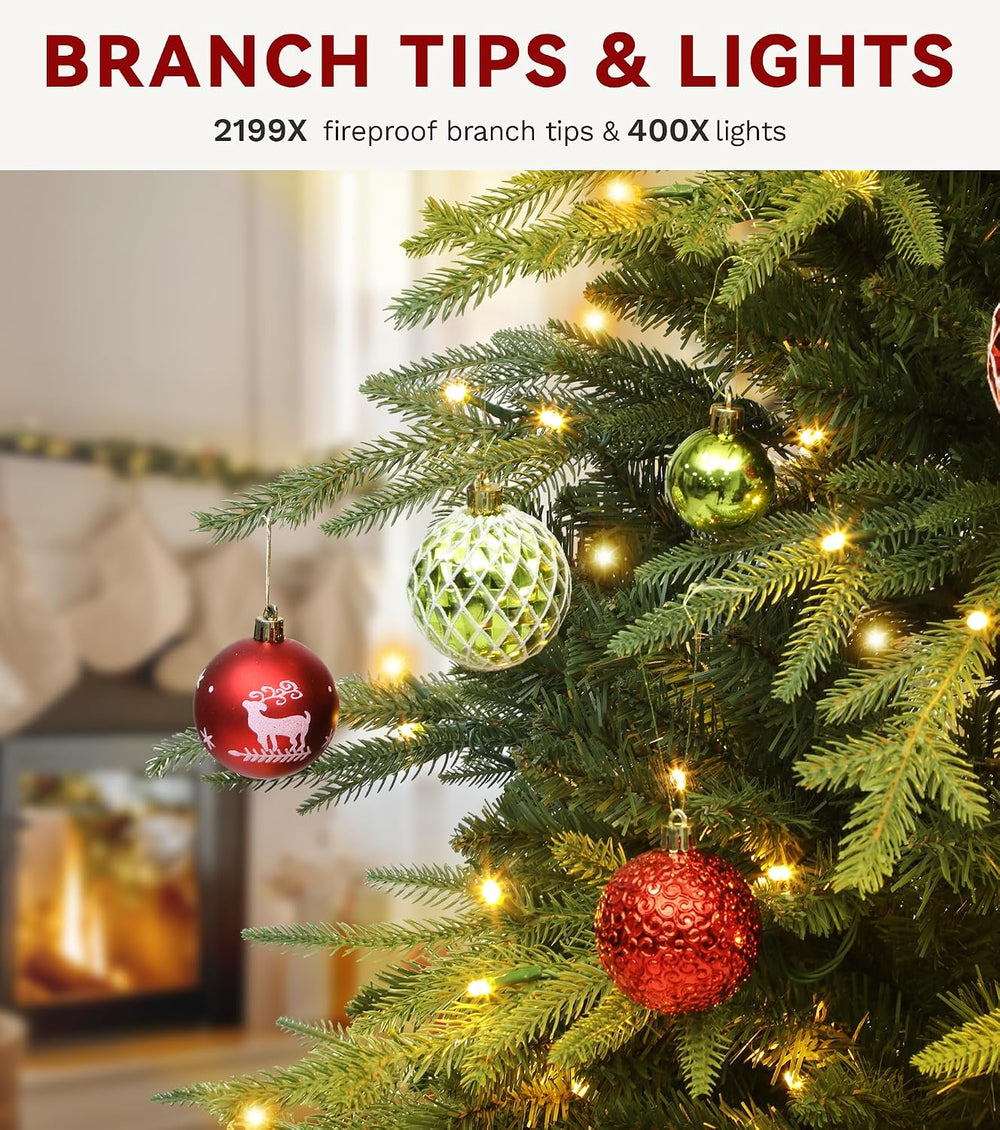 DWVO 7.5ft Pre-Lit Green Christmas Tree, 2199 Branch Tips and 400 Lights