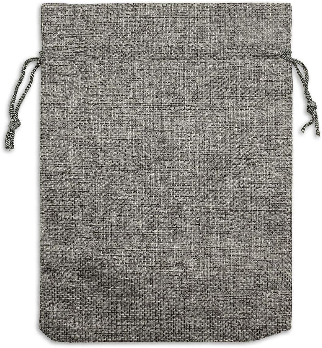 natural jute burlap fabric gift bags w. drawstrings, close-up detail