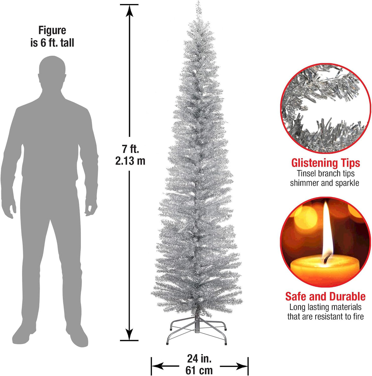 National Tree Company 7ft Unlit Silver Tinsel Artificial Christmas Tree