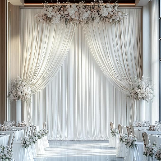 10ftx12ft Wrinkle Free Ivory Backdrop Curtain, 2 Panels 12FT Height Ivory Wedding Backdrop Drapes, Silky Polyester Back Drop Cloth for Birthday Photography Background Party Backdrop Draping