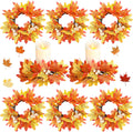Hotop 8 Pieces Fall Candle Rings Mini Autumn Wreath for Thanksgiving Decor