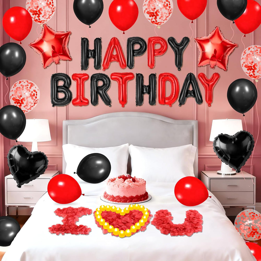 Red Black Happy Birthday Balloons Decorations Red and Black Birthday Balloon ...