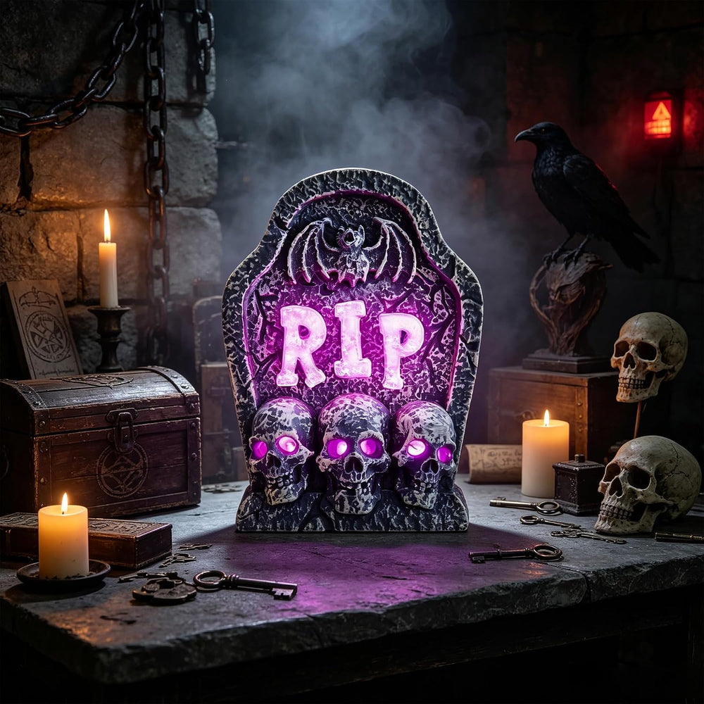 16" Halloween Animated Shaking RIP Tombstone Decor with Creepy Sound