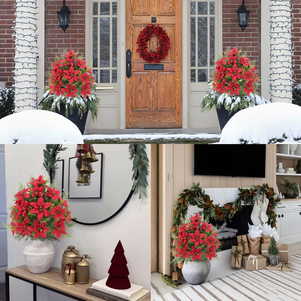2 Packs 23.6" Poinsettia Flowers Artificial Trees for Outdoor