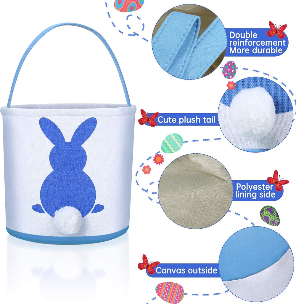 Weewooday 6 Pcs Easter Bunny Basket Bags Canvas Rabbit Bucket Tote for Easter...