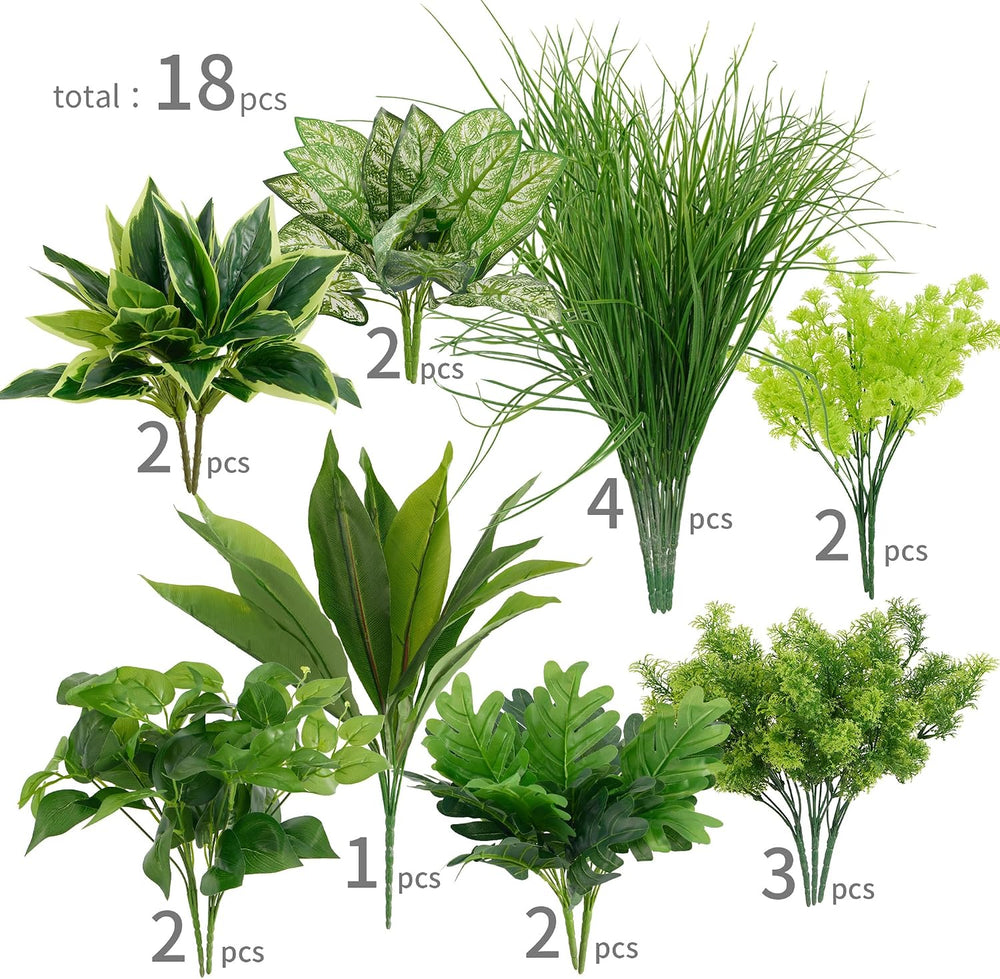 18Pcs Outdoor Artificial Boxwood UV Resistant Fake Stems Plants, Faux Plastic...