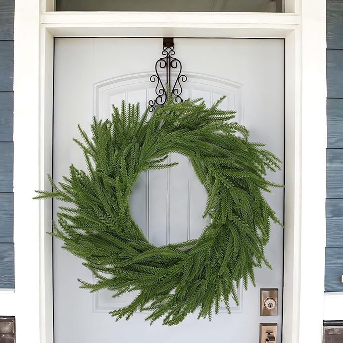 Hananona 2 Pcs 9 Ft Artificial Norfolk Pine Garlands, Real Touch Winter Pine Garland, Green Artificial Greenery Garland for Table, Mantle, Wall, Indoor, Outdoor Christmas Decorations (2, 9 Ft)