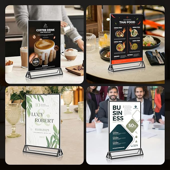 15 Pack Acrylic Sign Holder 4x6, Wedding Black Frame Table Number Holders Vertical, Clear Picture Frames Flyer Stands Tables Menu Holder, Double Photo Paper Display Holder for Party, Home, Office