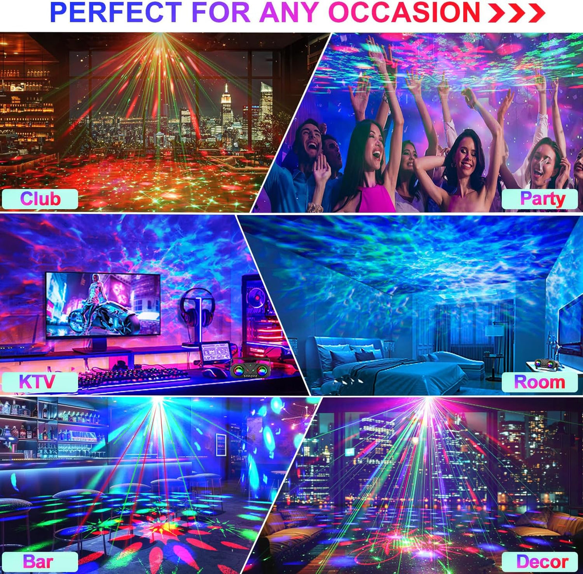 Party Disco Ball, Dj Disco Light Strobe Dance Sound Activated with Remote Control Stage Rave Karaoke Light Ocean Star Projector for Club Dancing Parties KTV Christmas Halloween Birthday Glow Party