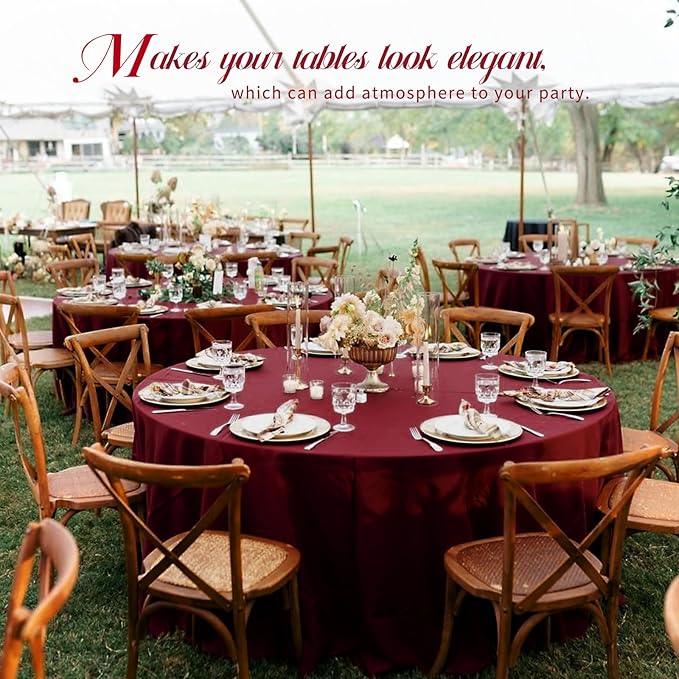 10 Pack Burgundy Round Tablecloths - 120 Inch, Polyester Table Cover for Round Table, Stain and Wrinkle Resistant Washable Fabric Tablecloth, Polyester Tablecloth for Wedding Banquet Parties