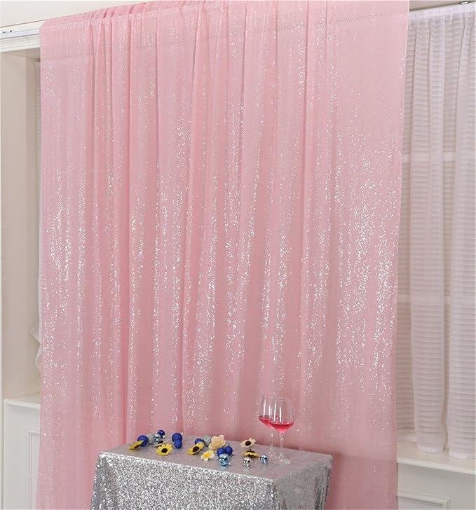Eternal Beauty Pink Sequin Backdrop, 10x10 Ft Glitter Background Curtains for Shimmer Photography Party Wedding Birthday Back Drop Decor