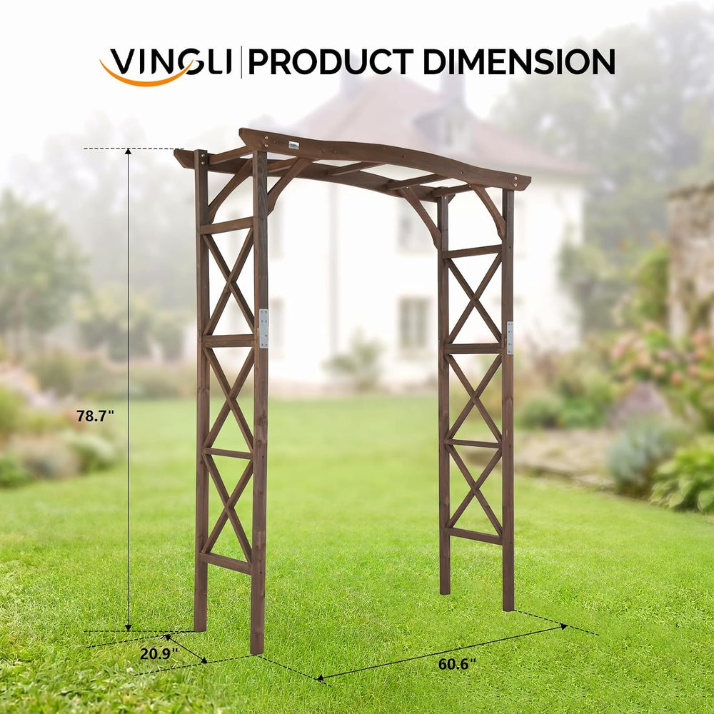 VINGLI Wooden Garden Arbor, Wedding Arch, 6.6ft Arch Backdrop Stand for Cerem...