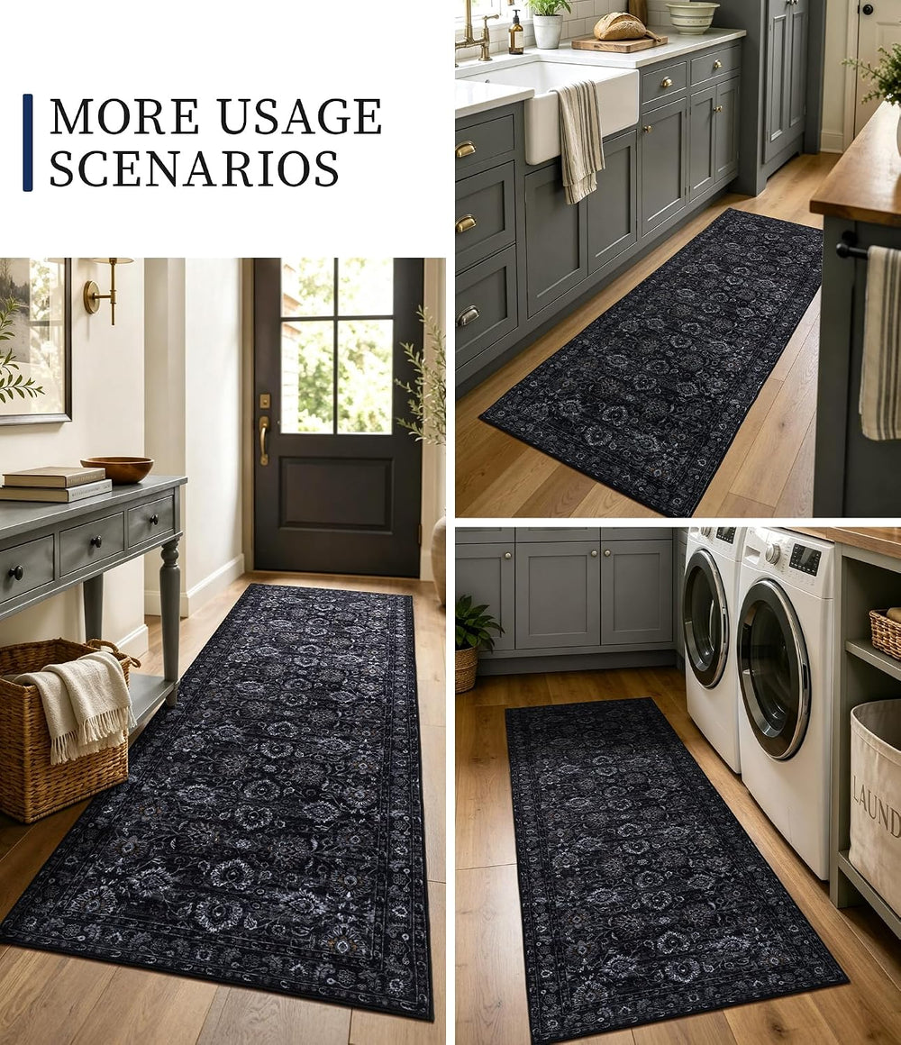 Black 2.5x10 Rug Runners for Hallways Non Slip Washable Soft