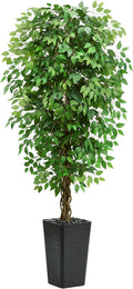 Artificial Ficus Tree, 6 FT Faux Ficus Tree Indoor with Black Planter