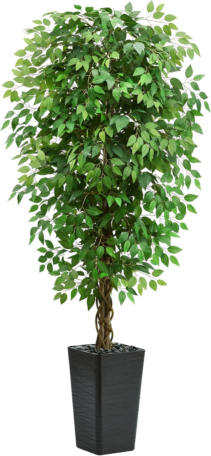 Artificial Ficus Tree, 6 FT Faux Ficus Tree Indoor with Black Planter