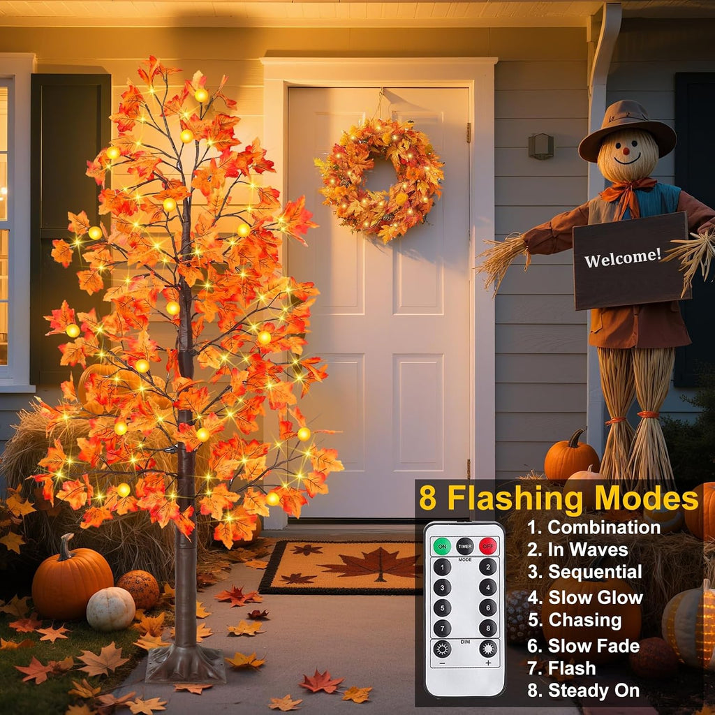 Remote Control&Timer - 6 Ft Lighted Prelit Fall Maple Tree 135 LED 8 Modes