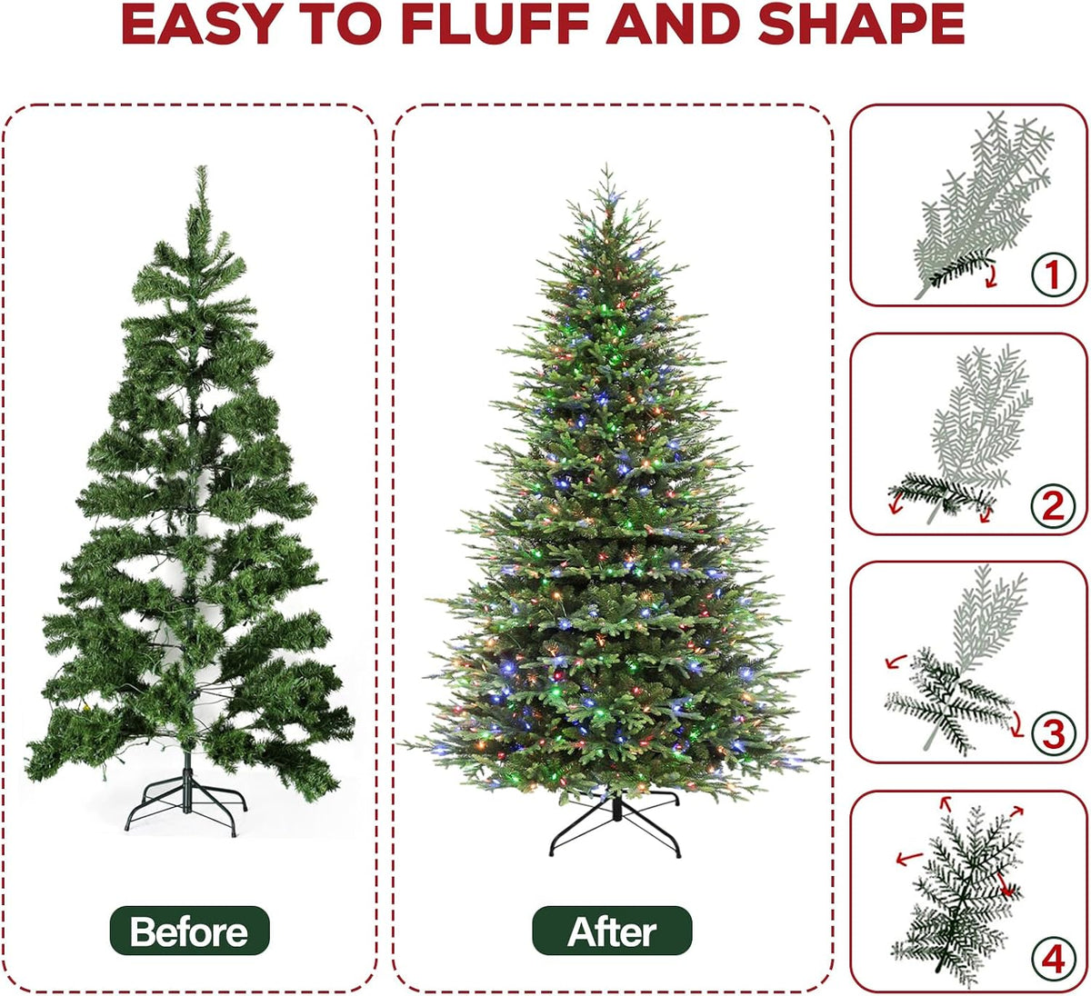 Hykolity 7.5 ft Prelit Christmas Tree with Realistic PE Foliage