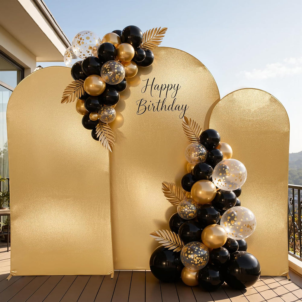 Reversible Gold Black Glitter Arch Backdrop Cover 3 Set 6/6.6/7.2FT, Double-S...