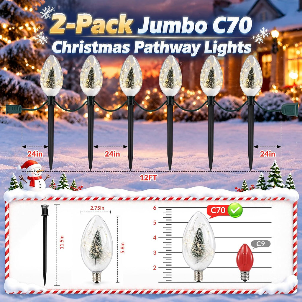jumbo c70 christmas pathway lights outdoor, 24ft 12led on a desk or shelf