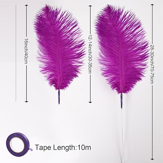 Bulk Purple Ostrich Feathers - 12pcs 12-14inch Crafting Supplies for Centerpiece Table Decorations