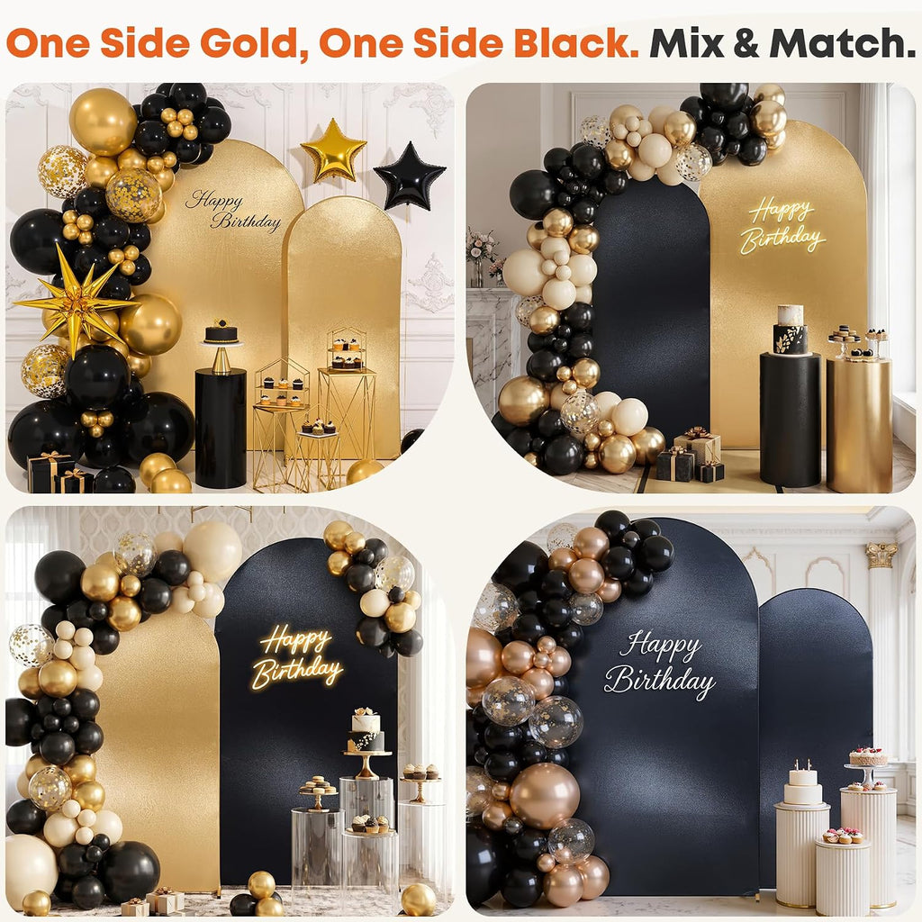 Gold Black Glitter Arch Backdrop Cover 2Set 6 7.2FT Double-Sided