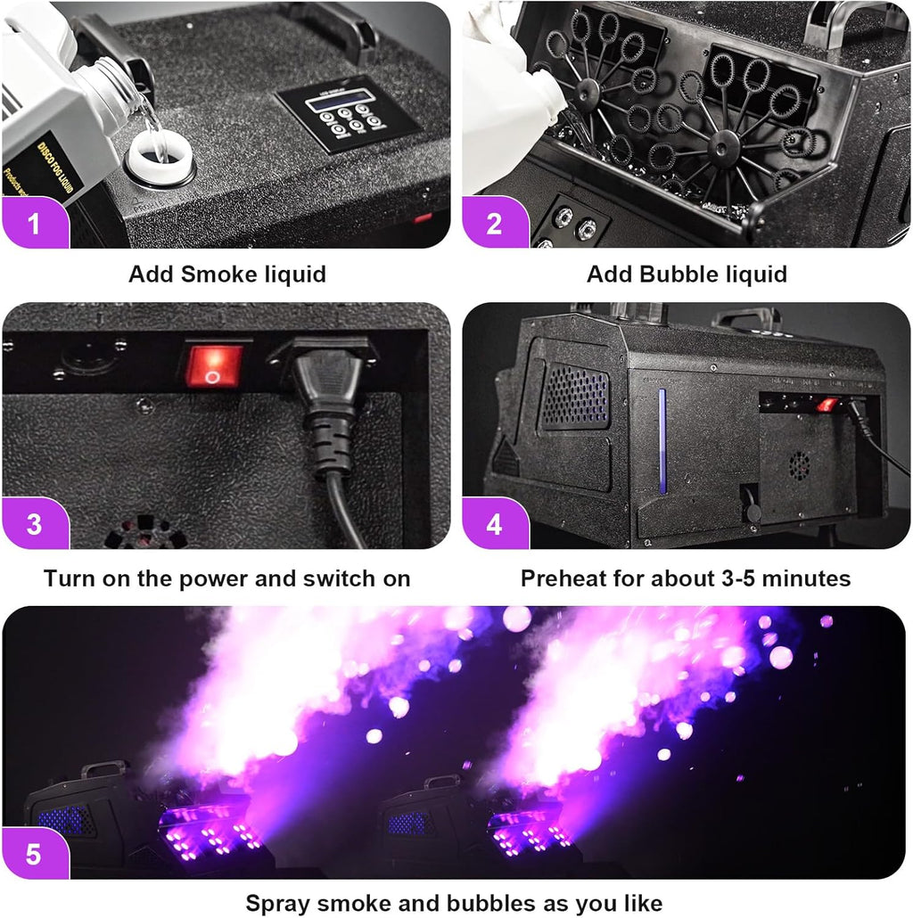 2000w fog machine, 3 in 1 fog bubble, package contents