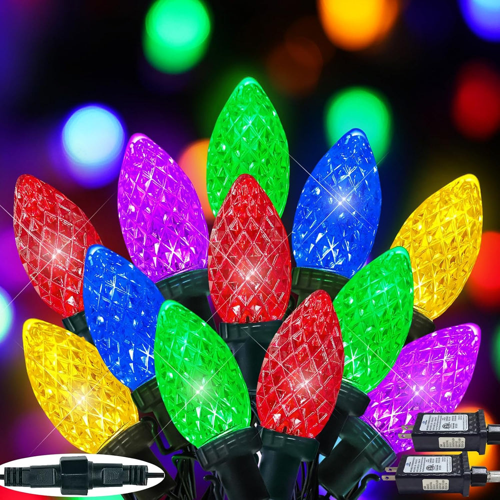 2 Pack Extentable C9 Christmas Lights Outdoor 66 FT 100 LED Multicolored