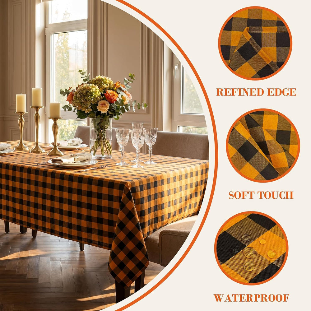 Waterproof Gingham Tablecloth, Checkered Fabric Table Cover for Kitchen Dinin...