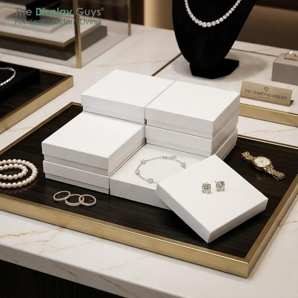 TheDisplayGuys 100 Cardboard Jewelry Gift Boxes with Inserts - White Swirl