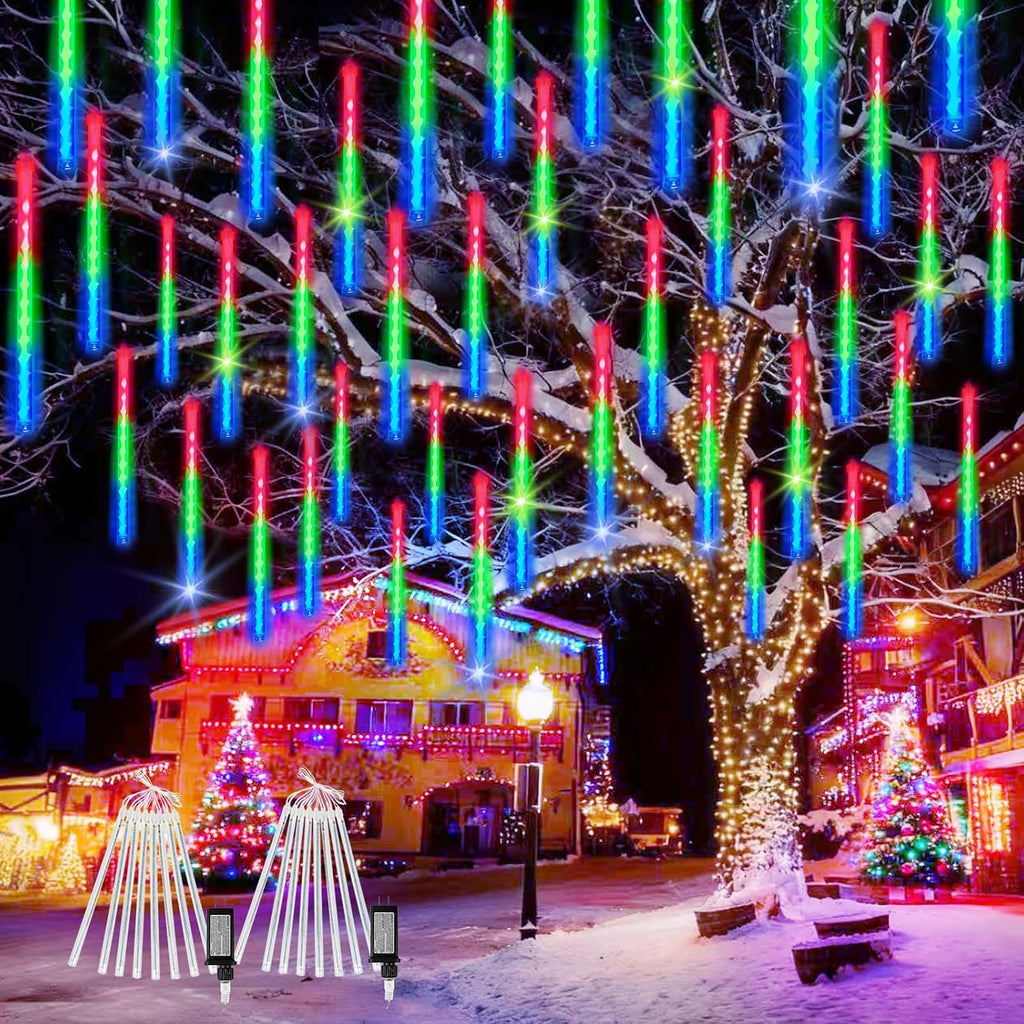 2 Pack Christmas Lights Outdoor 16 Tubes 384 LEDs Meteor Shower Rain Lights