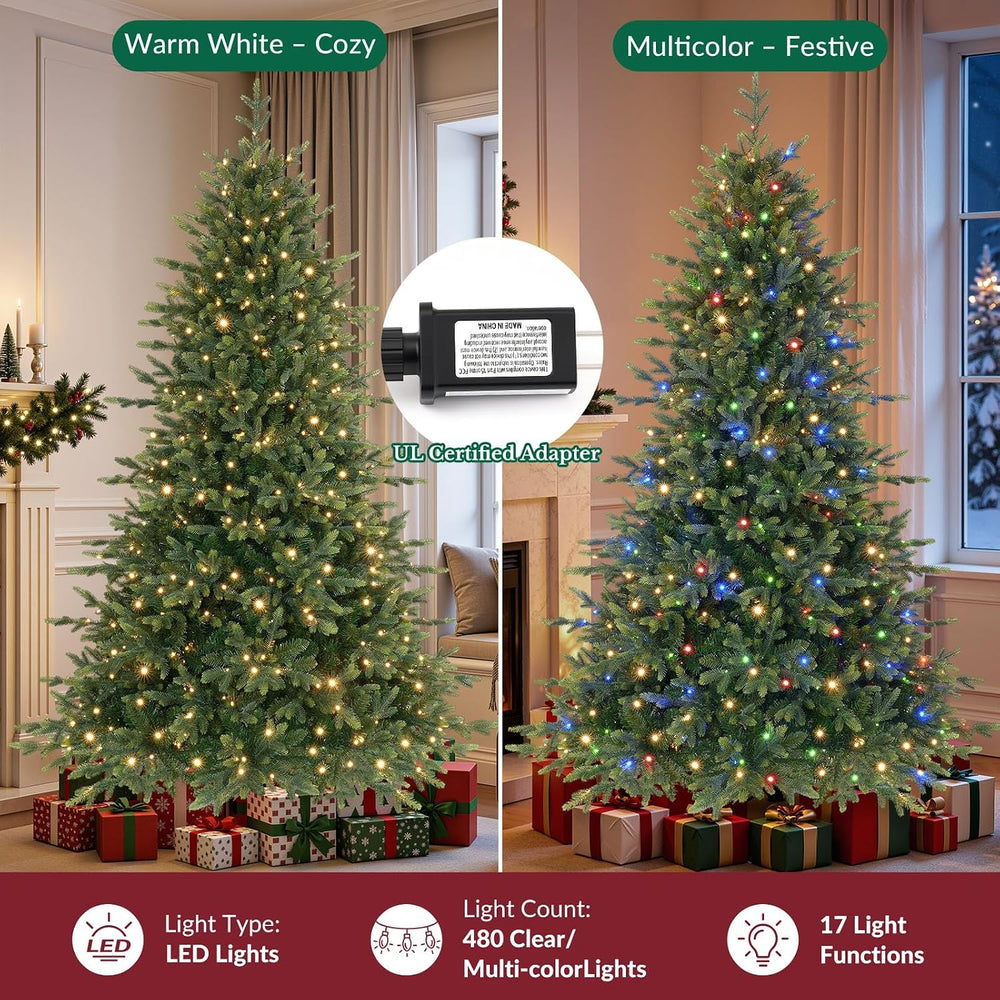 SHareconn 8ft Artificial Prelit Balsam Fir Christmas Tree Color Lights