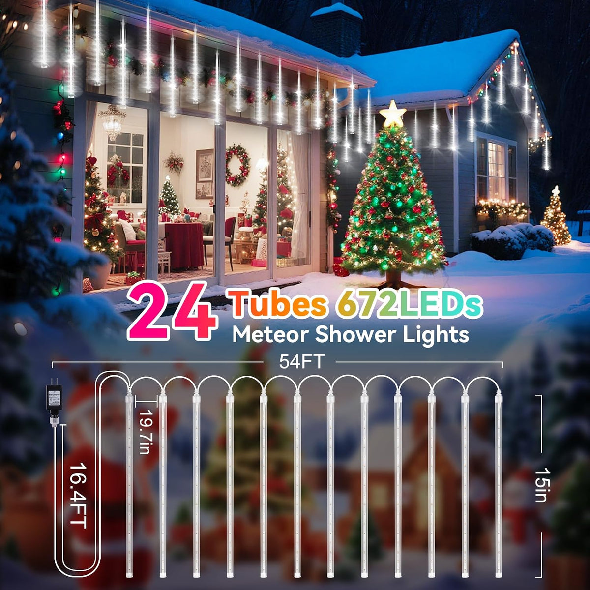 knonew 1080 led 30 tubes meteor shower lights, package contents