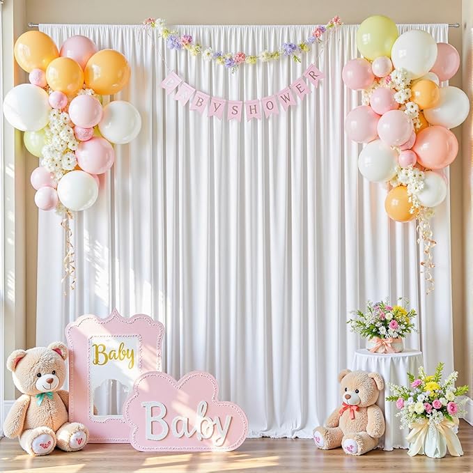 40ftx10ft Wrinkle Free White Backdrop Curtains for Party Background, 8 Panels 5x10ft Silky Polyester Photo Backdrop Drapes Back Drop Cloth for Wedding Birthday Photography Bridal Baby Shower Decor