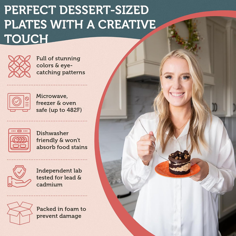 Dessert Plates, 6 Inch, Dishwasher & Microwave Safe, Set of 6