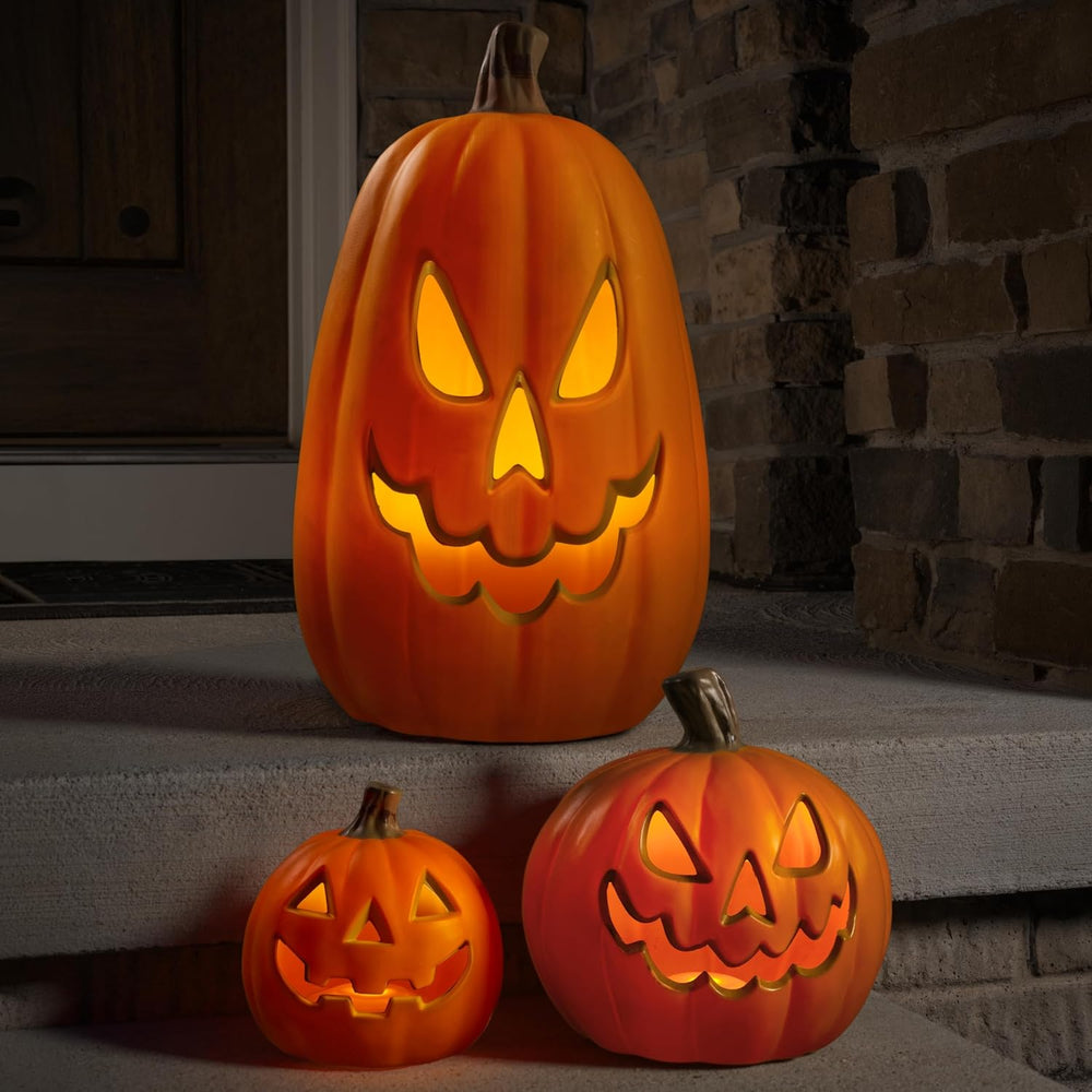 Xodus Battery Operated LED Light Up Pumpkin, Jack-O-Lantern, Timer, 15-inch