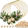 Huquary 10 Sets Wood Bead Wreath 12 Inch, Metal 800 Beads Hoops Crafts