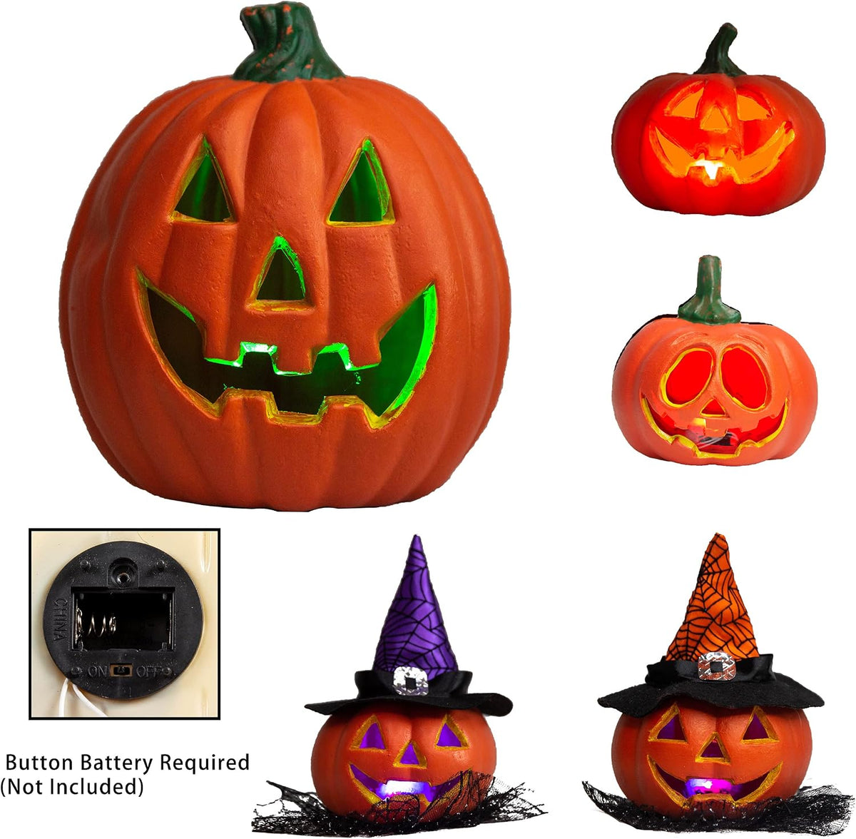 JOYIN 5 Pcs Light Up Halloween Pumpkin Decor Jack O Lantern Decorations Outdoor Indoor, Halloween Props Plastic Pumpkins Large Trick Or Treat Table Top Home Room Party Yards Supplies Favors