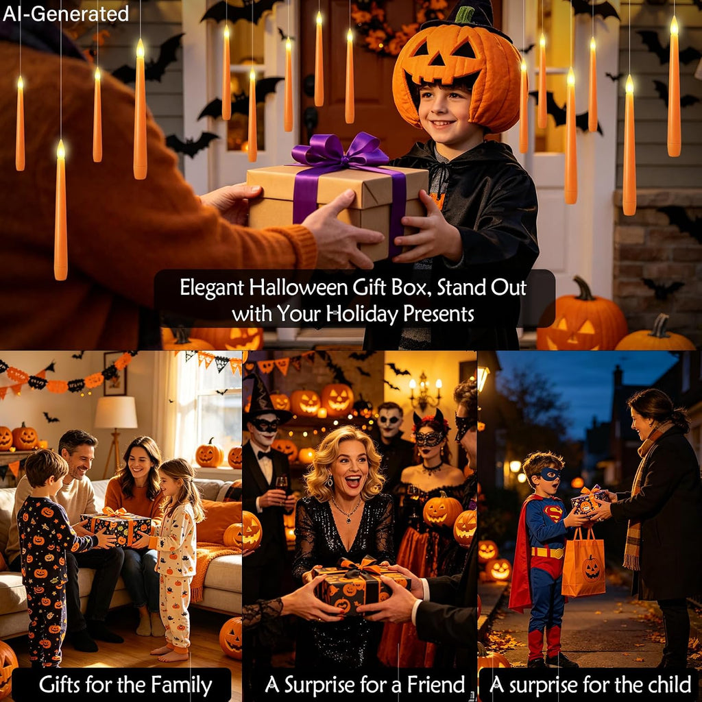 kakoya Flameless Floating Candles with Wand，20 Pcs Magic LED Hanging Taper Candles，Flickering Battery Operated Taper Candle with Wand Remote for Halloween Decorations Best Gift(Orange)