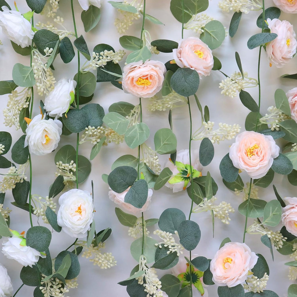 makhot 2 pcs pink 6.6ft artificial eucalyptus garland, close-up detail