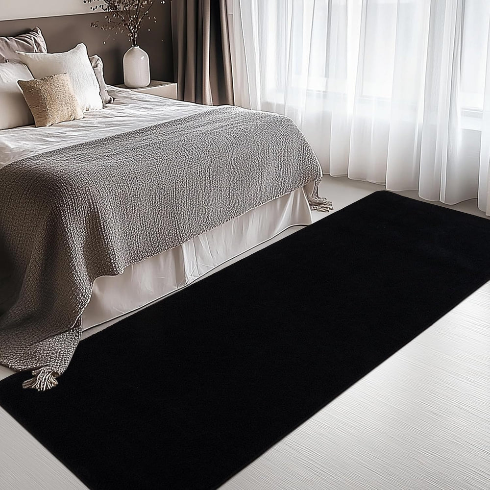 2x6 Black Memory‑Foam Runner Rug, Thick Modern Indoor Carpet for Hallyway