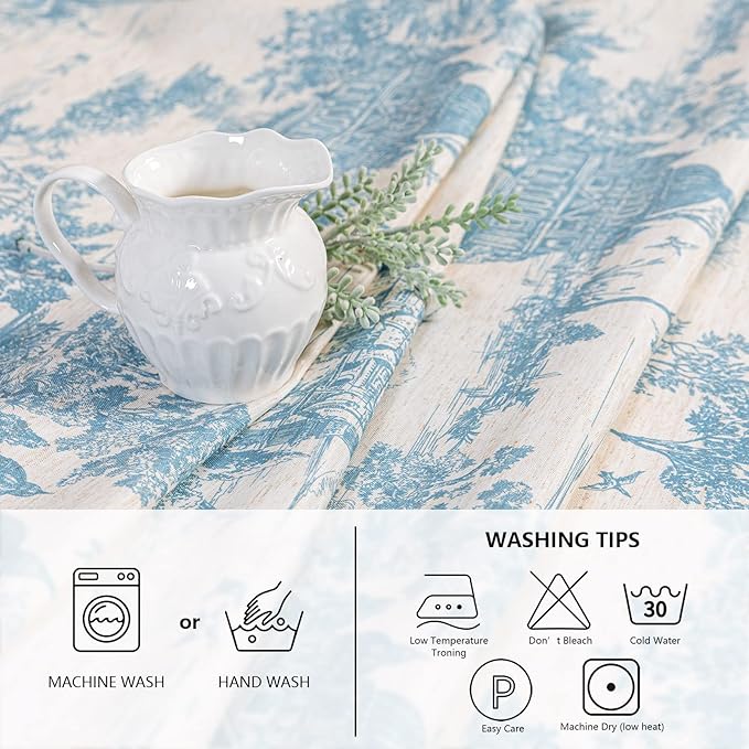 MYSKY HOME Linen Vintage Rectangle Tablecloth 60x84 Inches, Blue Castle Print Table Cloth for Dining Table I Tabletop I Parties/Outdoor I Spring/Summer Waterproof Fabric Farmhouse Tablecloth