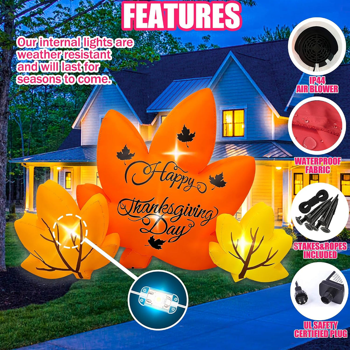 8ft thanksgiving inflatables maple leaves combo decoration showing dimensions
