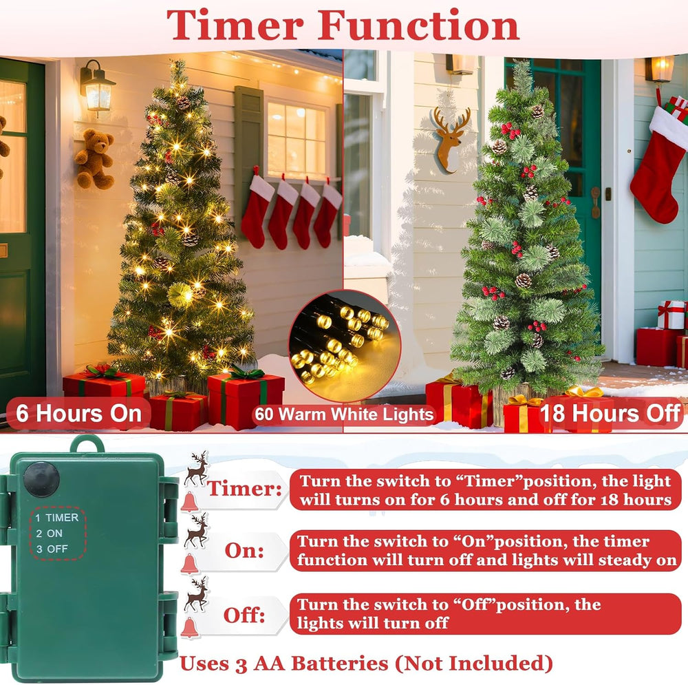 2 Pack 4 Ft Artificial Christmas Entrance Tree with 60 LED Warm White Light