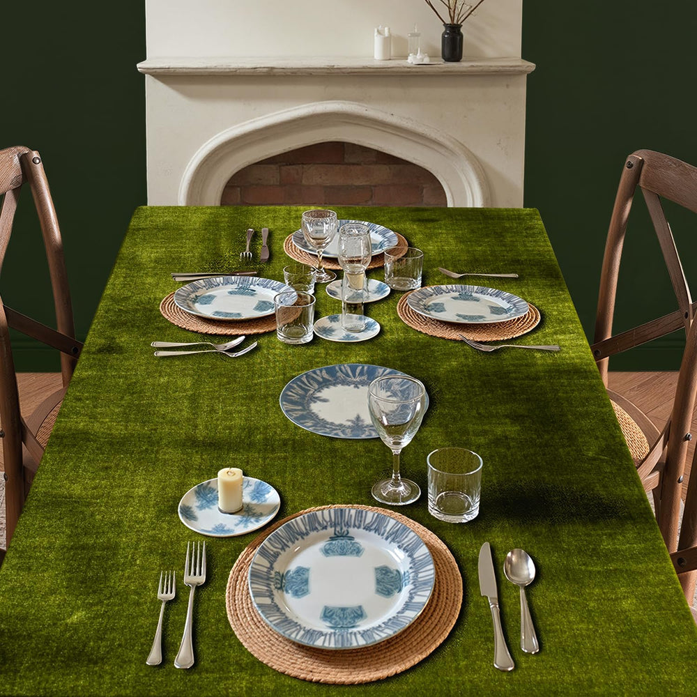 MIULEE Rectangle Velvet Ruffle Tablecloth 60x102 Inch Christmas Olive Green