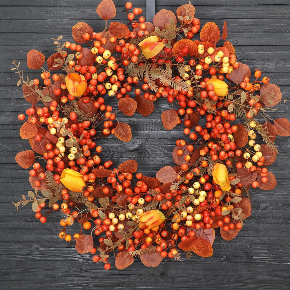 Thanksgiving Fall Wreath for Front Door 26 Inch Berries Autumn Wreaths