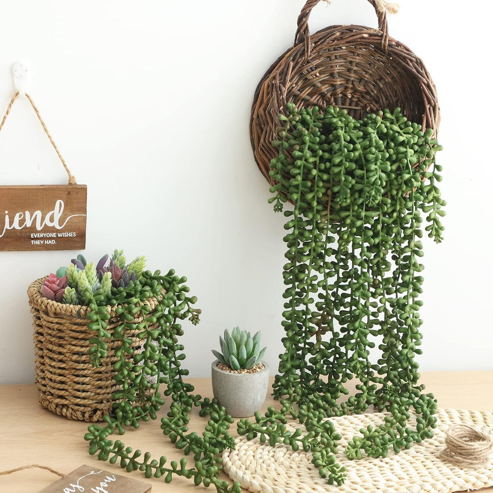 CEWOR 8pcs Artificial Succulents Hanging Greenery Plants Fake String of Pearl...