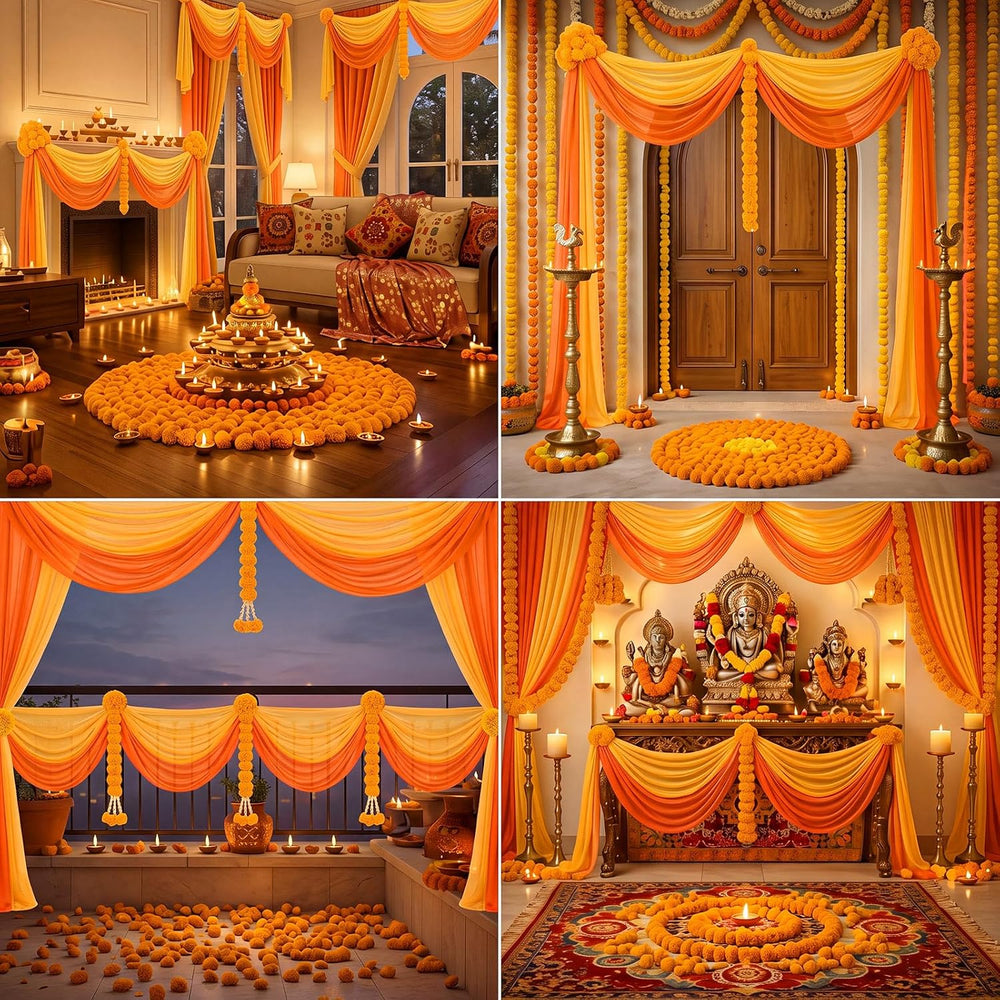 Tegeme Diwali Mehndi Decoration Artificial Marigold Garland Decor Set, Bold