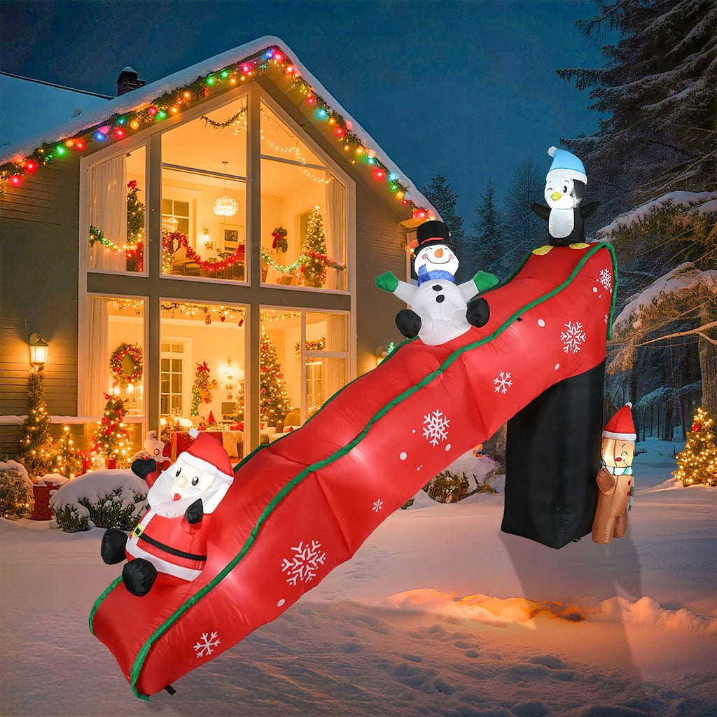 WONDER GARDEN 10 FT Christmas Outdoor Inflatable Slide with Penguin Decor